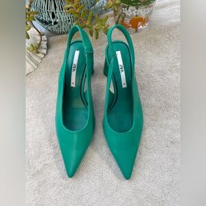 Zara green Slingback round Heels classic wicked capsule wardrobe 39 8